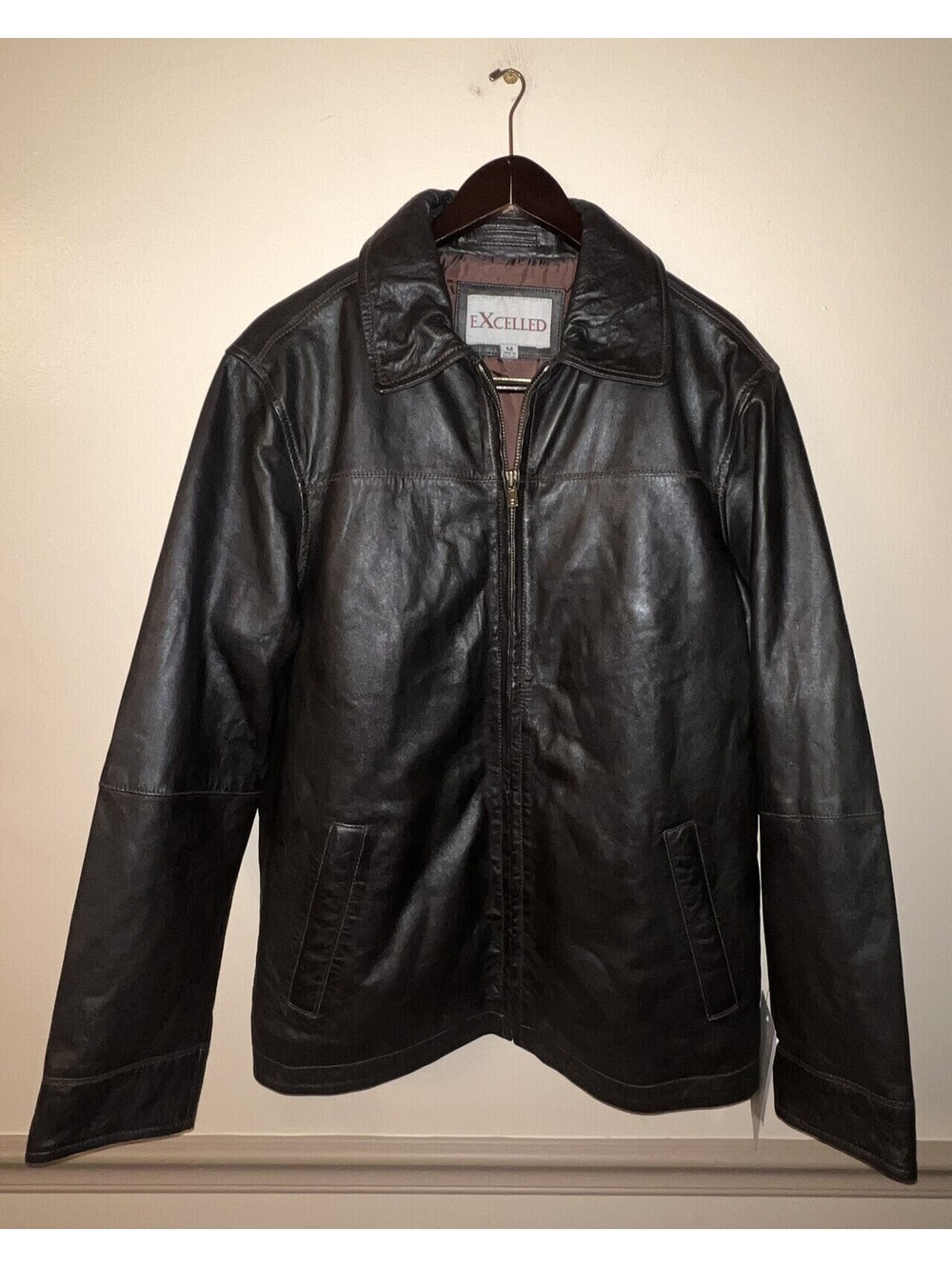 Excelled Leather Jacket 100% Teal Soft Lambskin Brown Coat Men’s Size M
